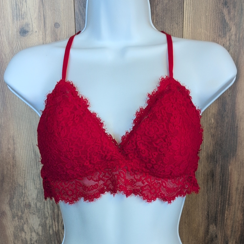 Aerie Vibrant Red Lace Padded Bralette M C611